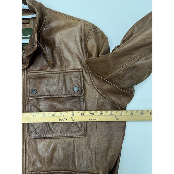 Eddie Bauer Mens Bomber Jacket Size Large Brown Genuine Lamb Leather Zip Up VTG - Picture 12 of 15